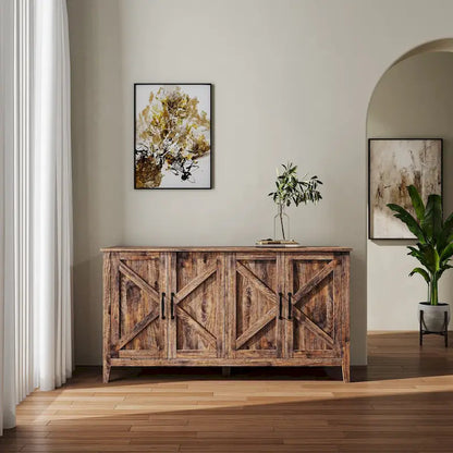 Cabinet with 4 Doors and 4 open shelgves,Freestanding Sideboard Storage Cabinet