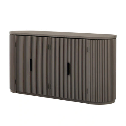 Vertical Striped Door Storage Cabinet with Metal Handles, Adjustable, Suitable for Study, Entryway and Living Room