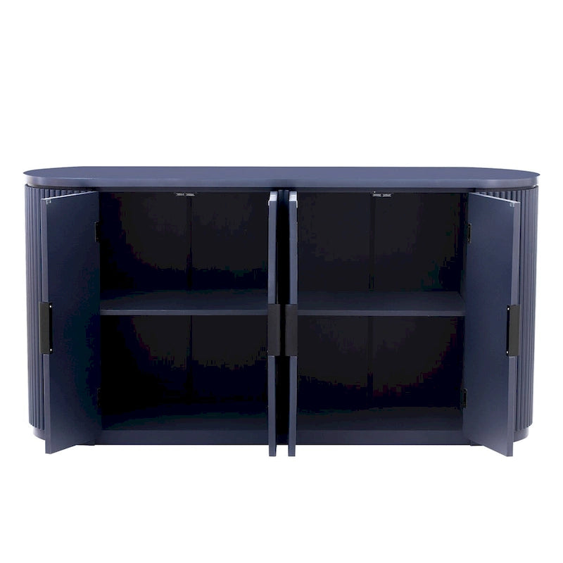 Vertical Striped Door Storage Cabinet with Metal Handles, Adjustable, Suitable for Study, Entryway and Living Room