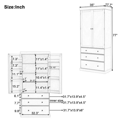 Freestanding Tall Cupboard Storage Cabinet w/ 8 Door Shelves, 3 Drawer