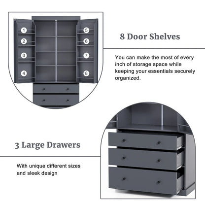 Freestanding Tall Cupboard Storage Cabinet w/ 8 Door Shelves, 3 Drawer