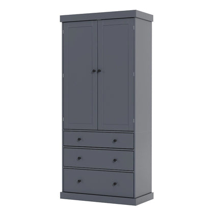 Freestanding Tall Cupboard Storage Cabinet w/ 8 Door Shelves, 3 Drawer