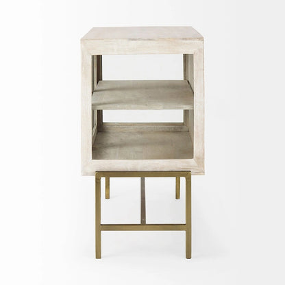 Light Brown Solid Wood w/ Black Iron Frame & 2 Glass Doors Accent Cabinet - 36.0L x 18.0W x 32.0H