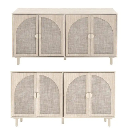 Storage Cabinet w/ 4 Rattan Door,Adjustable Shelves,Buffet Cabinet - 59.06Lx15.75Wx31.5H