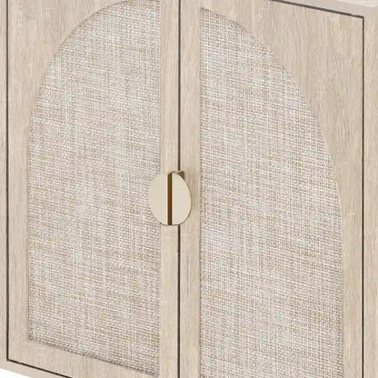 Storage Cabinet w/ 4 Rattan Door,Adjustable Shelves,Buffet Cabinet - 59.06Lx15.75Wx31.5H