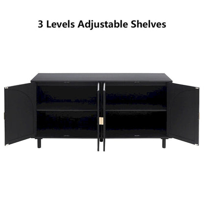 Storage Cabinet w/ 4 Rattan Door,Adjustable Shelves,Buffet Cabinet - 59.06Lx15.75Wx31.5H