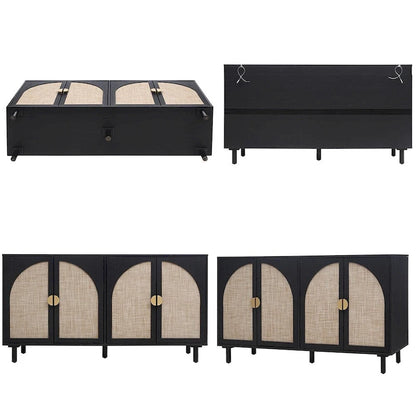 Storage Cabinet w/ 4 Rattan Door,Adjustable Shelves,Buffet Cabinet - 59.06Lx15.75Wx31.5H