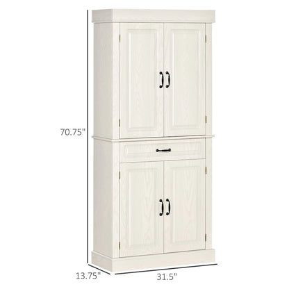 Freestanding Kitchen Pantry with 4 Doors and 2 Large Cabinets