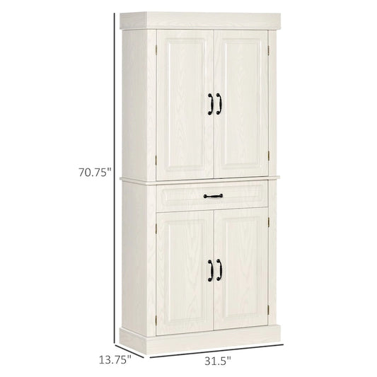 Freestanding Kitchen Pantry with 4 Doors and 2 Large Cabinets