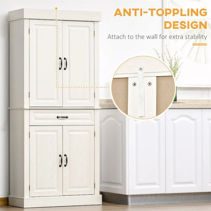 Freestanding Kitchen Pantry with 4 Doors and 2 Large Cabinets