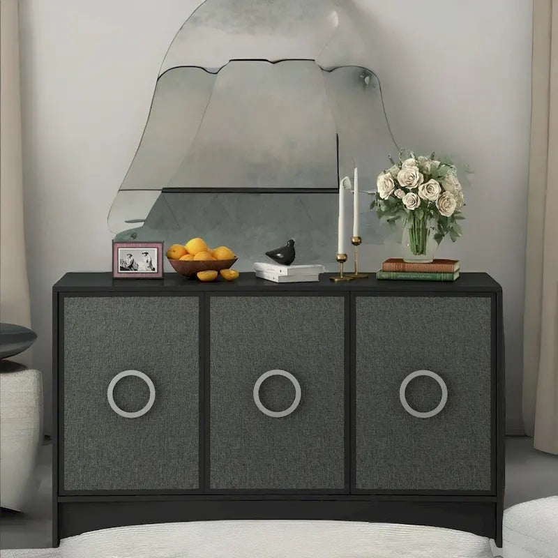 U_Style Curved Design Storage Cabinet w/Three Doors/Adjustable Shelves