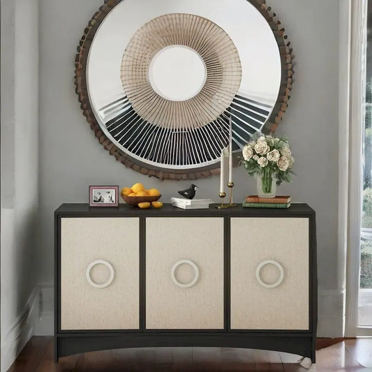 U_Style Curved Design Storage Cabinet w/Three Doors/Adjustable Shelves