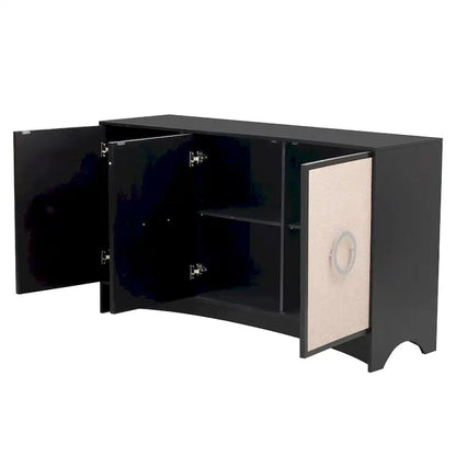 U_Style Curved Design Storage Cabinet w/Three Doors/Adjustable Shelves