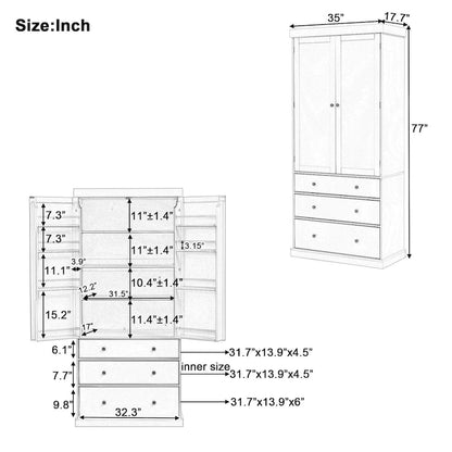 77inch Kitchen Pantry,Freestanding Tall Cupboard Storage Cabinet with 3 Adjustable Shelves,8 Door Shelves,3 Drawers