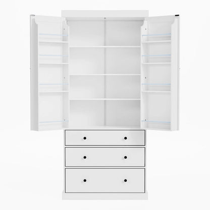 77inch Kitchen Pantry,Freestanding Tall Cupboard Storage Cabinet with 3 Adjustable Shelves,8 Door Shelves,3 Drawers