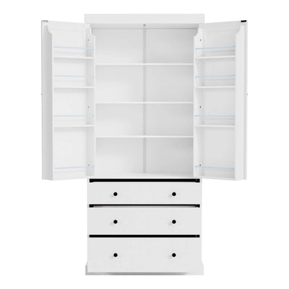 77inch Kitchen Pantry,Freestanding Tall Cupboard Storage Cabinet with 3 Adjustable Shelves,8 Door Shelves,3 Drawers