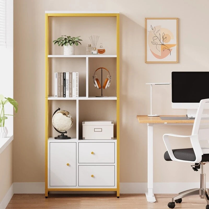 Modern Bookshelf with Drawers - N/A