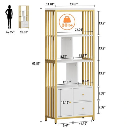 Modern Bookshelf with Drawers - N/A