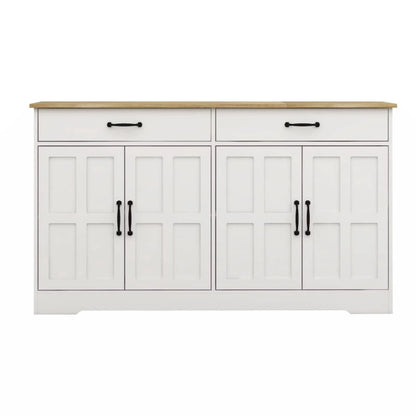 55.91 Large Farmhouse Buffet Cabinet Storage Sideboard with 2 Drawers and 4 Doors for Dining Living Room Kitchen Cupboard-White
