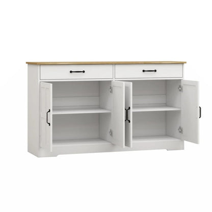 55.91 Large Farmhouse Buffet Cabinet Storage Sideboard with 2 Drawers and 4 Doors for Dining Living Room Kitchen Cupboard-White