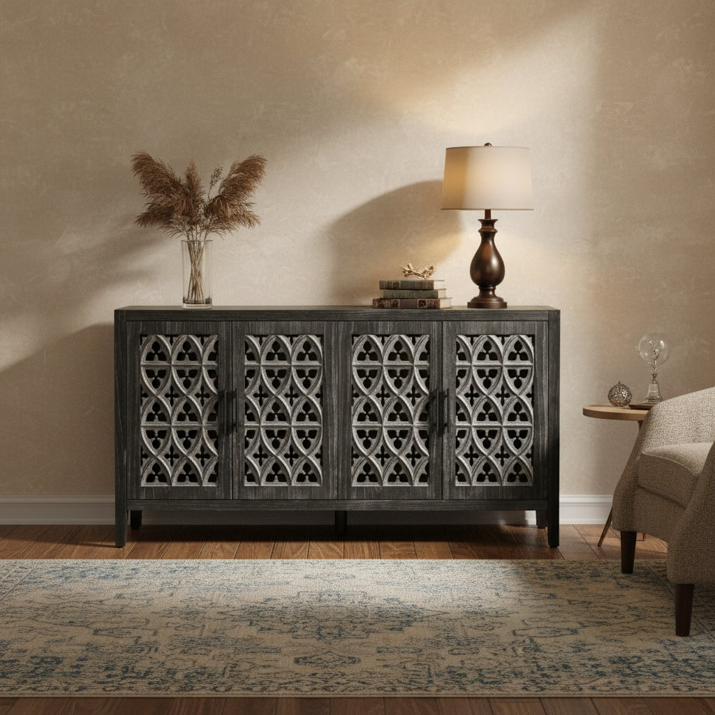 Sideboard Buffet Hollow Four Door Antique Cabinet