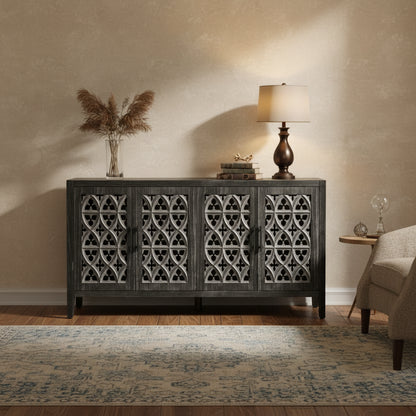 Sideboard Buffet Hollow Four Door Antique Cabinet