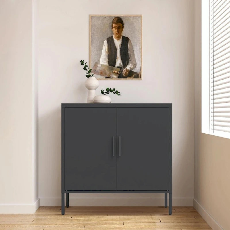 Steel Lockable Garage Storage Cabinet with 2 Doors and 2 Adjustable Shelves
