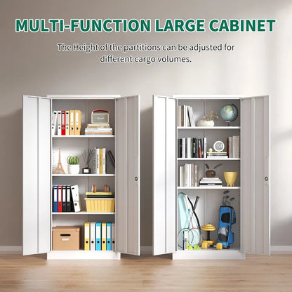 71H Metal Garage Storage Cabinet,White Tool Steel Locking Cabinet with Doors and 3 Adjustable Shelves
