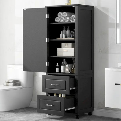 Tall Freestanding Bathroom Storage Cabinet with Two Drawers and Adjustable Shelf