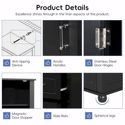 Tall Freestanding Bathroom Storage Cabinet with Two Drawers and Adjustable Shelf