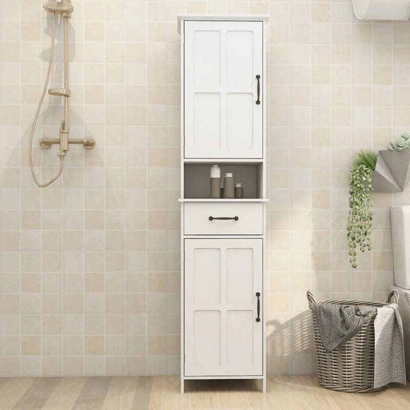 64.96 in. H White Double Door Slim Floor Standing Cabinet