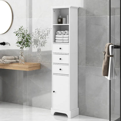 Tall Bathroom Cabinet, Freestanding Storage Cabinet with 3 Drawers and Adjustable Shelf