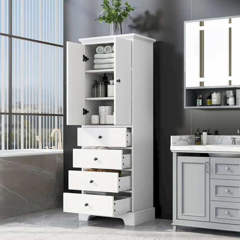 Storage Cabinet with 2 Doors and 4 Drawers