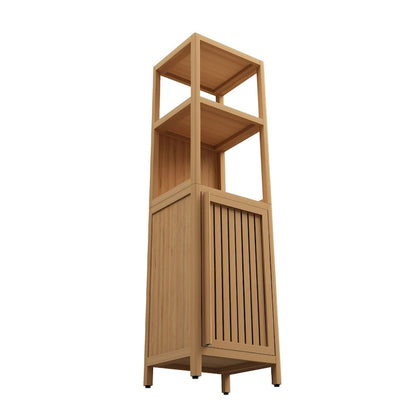 15 Na ow Bathroom Floor Cabinet, Bamboo Wood Linen Cabinet with 1 Door and Open Storage Shelves - Natural