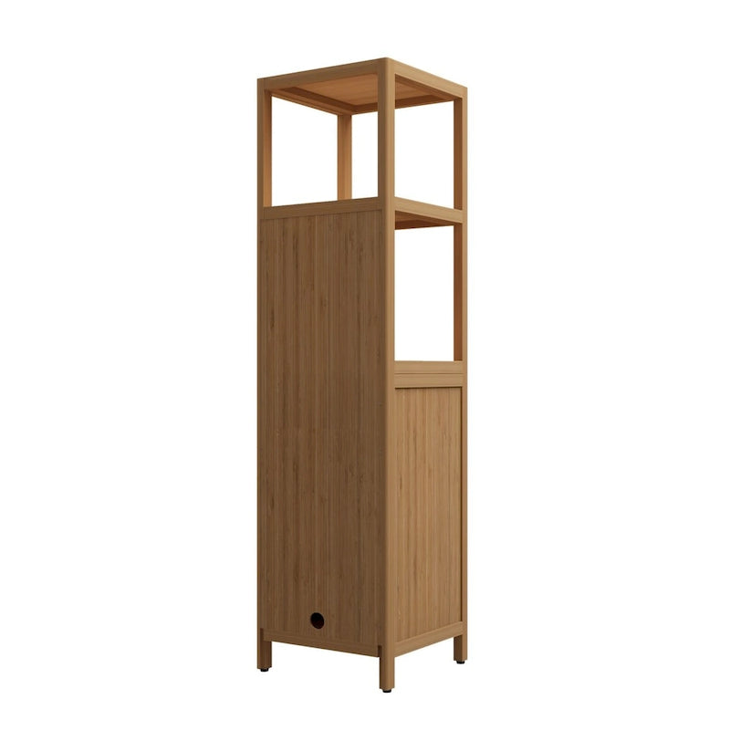 15 Na ow Bathroom Floor Cabinet, Bamboo Wood Linen Cabinet with 1 Door and Open Storage Shelves - Natural