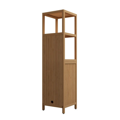 15 Na ow Bathroom Floor Cabinet, Bamboo Wood Linen Cabinet with 1 Door and Open Storage Shelves - Natural