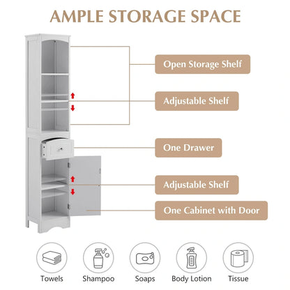 Tall Bathroom Cabinet, Freestanding Storage Cabinet with Drawer, MDF Board, Adjustable Shelf