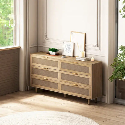 6 Rattan Drawers Storage Cabinet