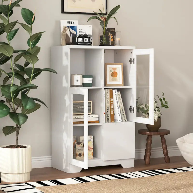 Wooden Floor Cabinet with 2 Glass Doors