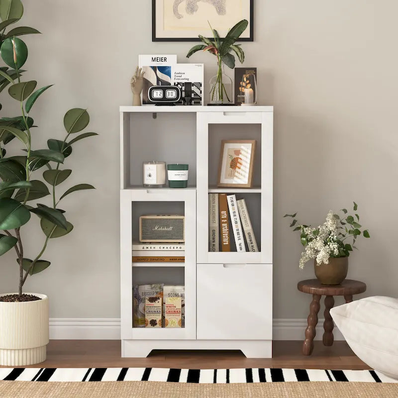 Wooden Floor Cabinet with 2 Glass Doors