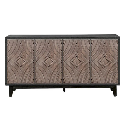 Sideboard Buffet Cabinet with Solid Wood Legs 60 Cabinet with 4 Convex pattern diamond Doors and 2 Shelves