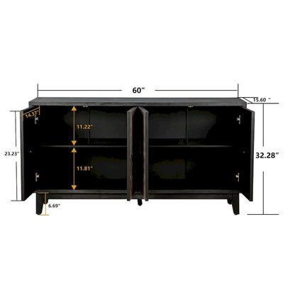 Sideboard Buffet Cabinet with Solid Wood Legs 60 Cabinet with 4 Convex pattern diamond Doors and 2 Shelves