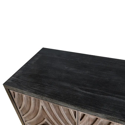 Sideboard Buffet Cabinet with Solid Wood Legs 60 Cabinet with 4 Convex pattern diamond Doors and 2 Shelves