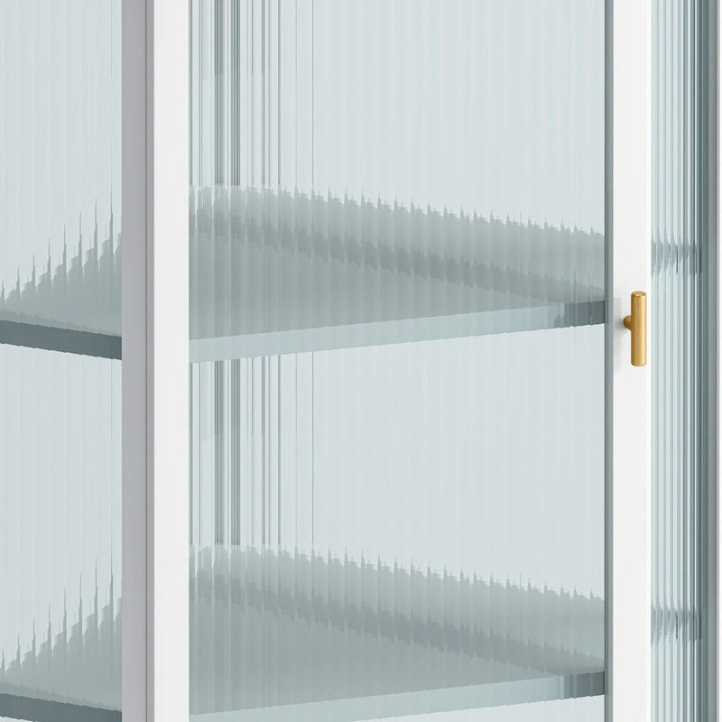 Roomfitters Glass Door Wall-Mounted Corner Cabinet with Four-Tier Storage - Ideal for Bedroom, Living Room, Bathroom, Kitchen
