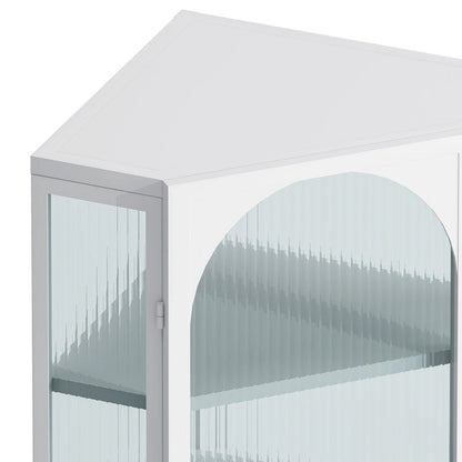 Roomfitters Glass Door Wall-Mounted Corner Cabinet with Four-Tier Storage - Ideal for Bedroom, Living Room, Bathroom, Kitchen