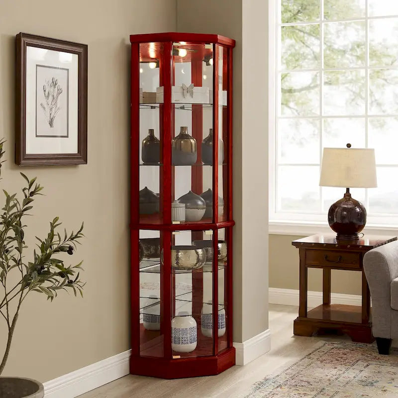 6 Shelf Lighted Corner Curio Cabinet(E26 light bulb not included)