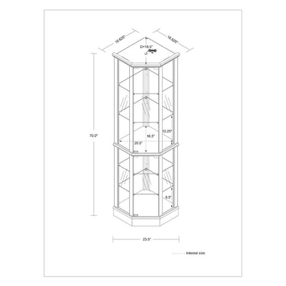 6 Shelf Lighted Corner Curio Cabinet(E26 light bulb not included)